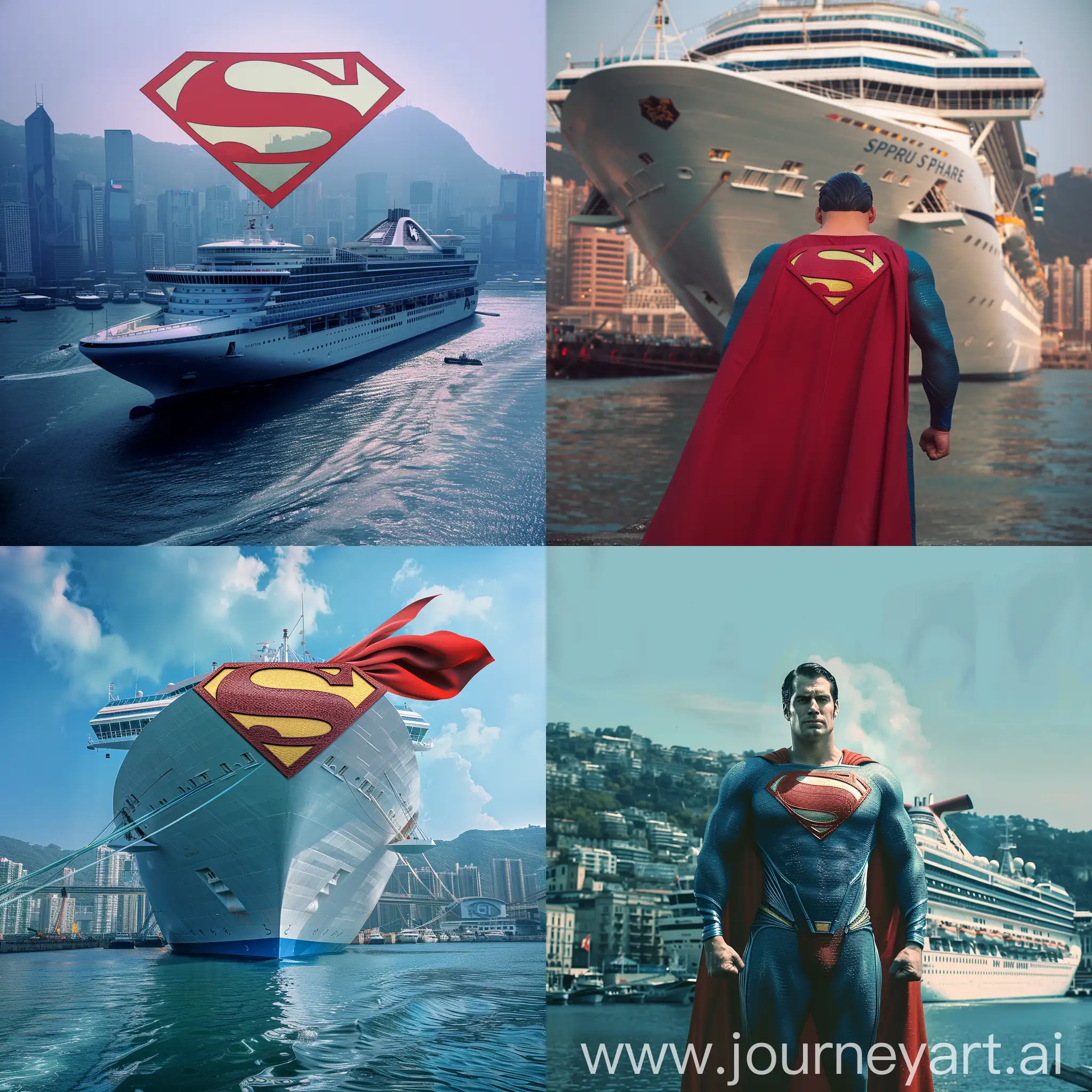 A Superman like Cruise ship background on harbor