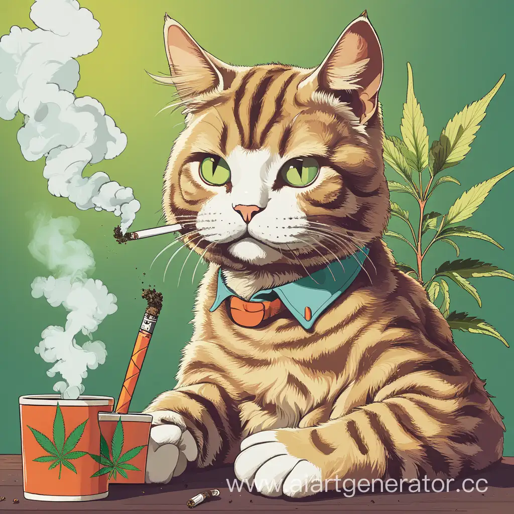 Кот курит марихуану 
