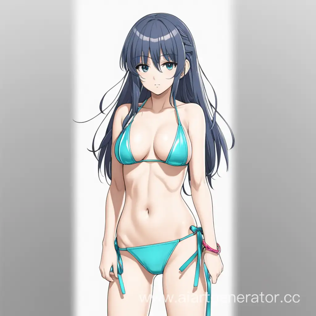 The anime girl is standing in a bikini and heels