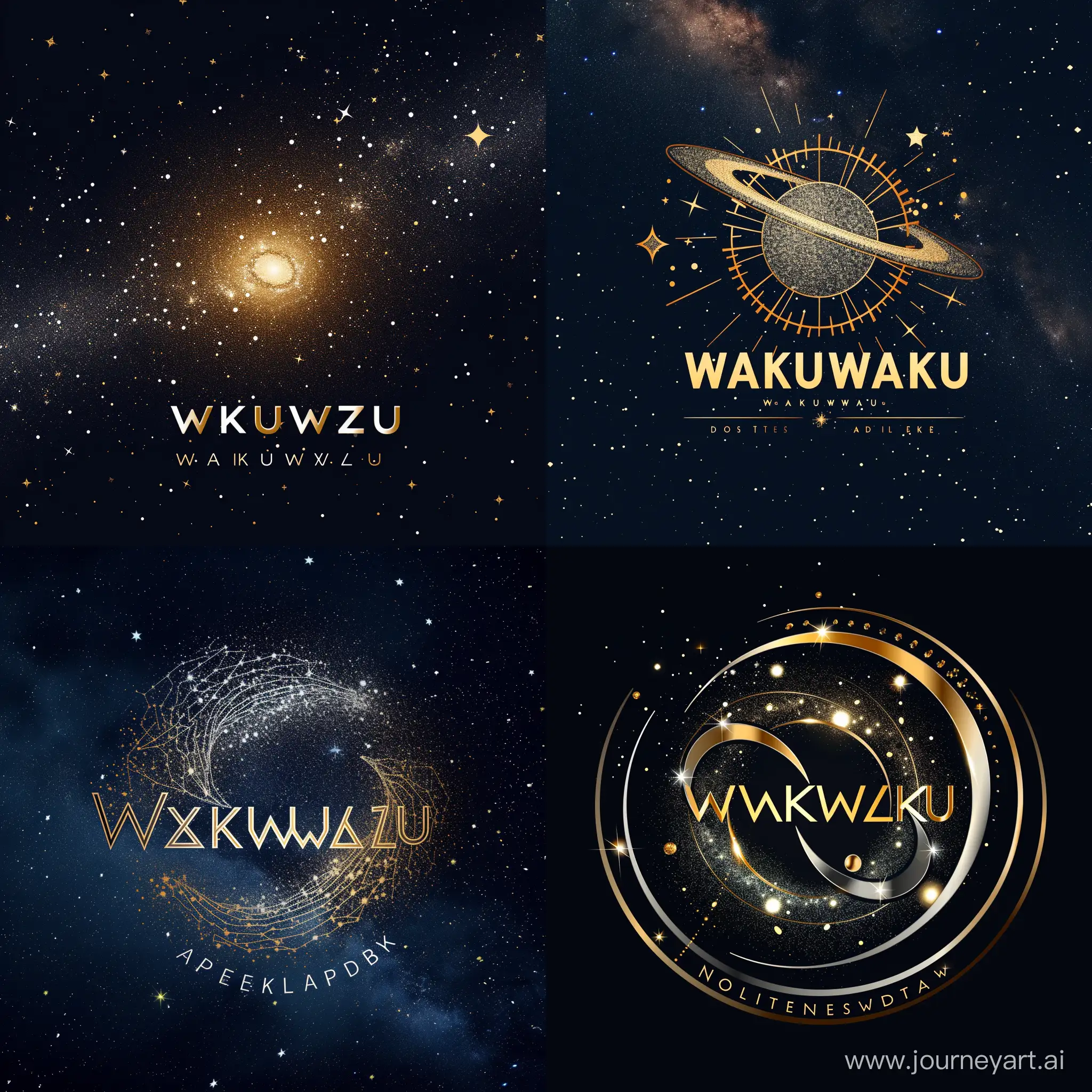 Ethereal-Elegance-Wakuwaku-Company-Logo-with-Silver-and-Gold-Tones-Amidst-a-Starry-Universe