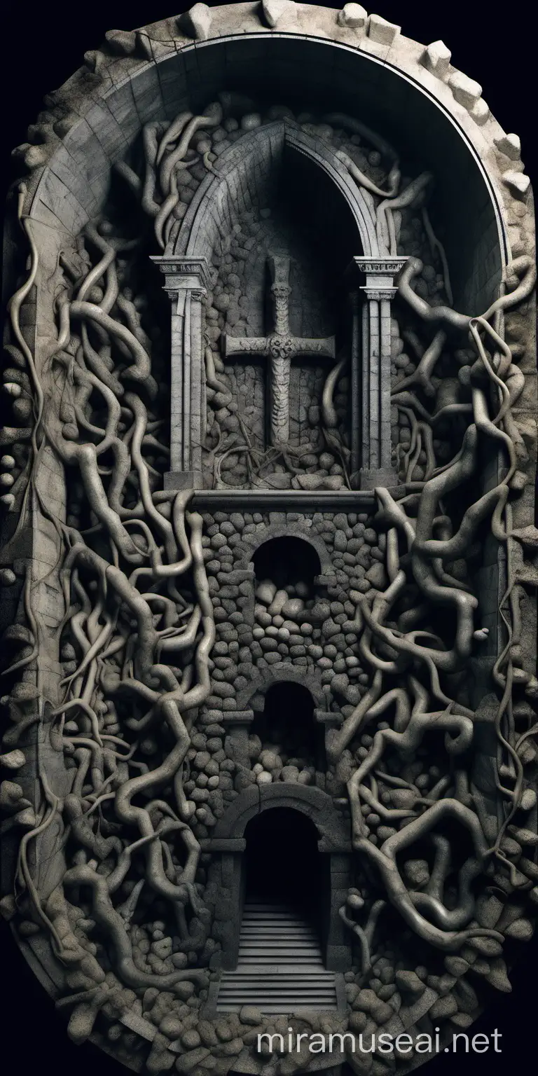 Ethereal Crypt Draculas Tomb with Stones Bones and Vines