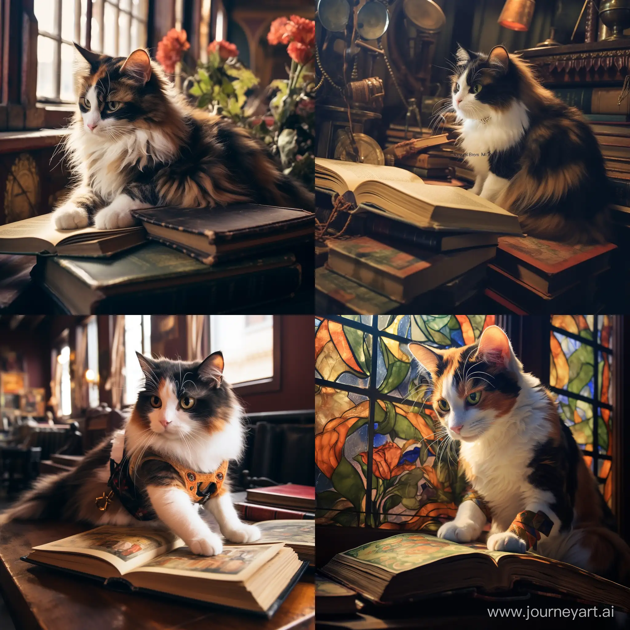 Calico-Cat-Immersed-in-a-Literary-Adventure-at-the-Library