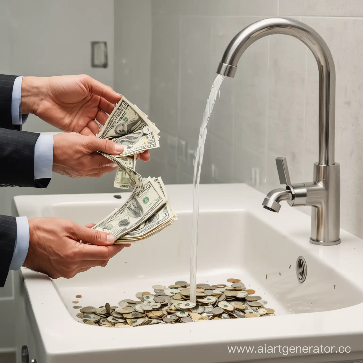 Man-Wasting-Money-by-Throwing-Cash-into-the-Sink