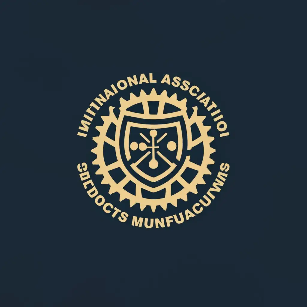 a logo design,with the text "International Association of Defense Products Manufacturers", main symbol:defense, mechanism, products, world, manufacturing,complex,be used in Nonprofit industry,clear background