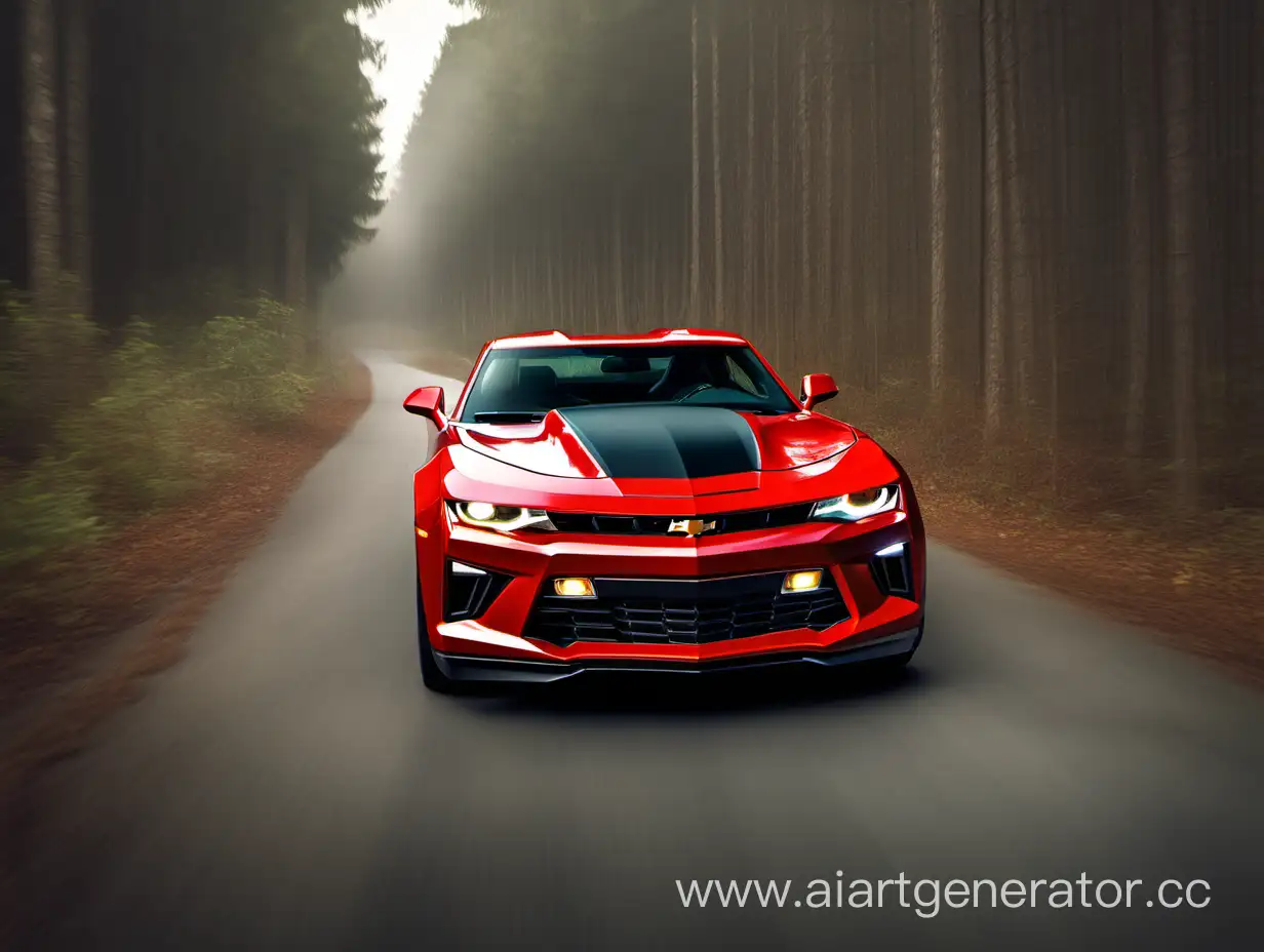 Sleek-Chevrolet-Camaro-Cruising-Through-Enchanting-Forest-Scenery