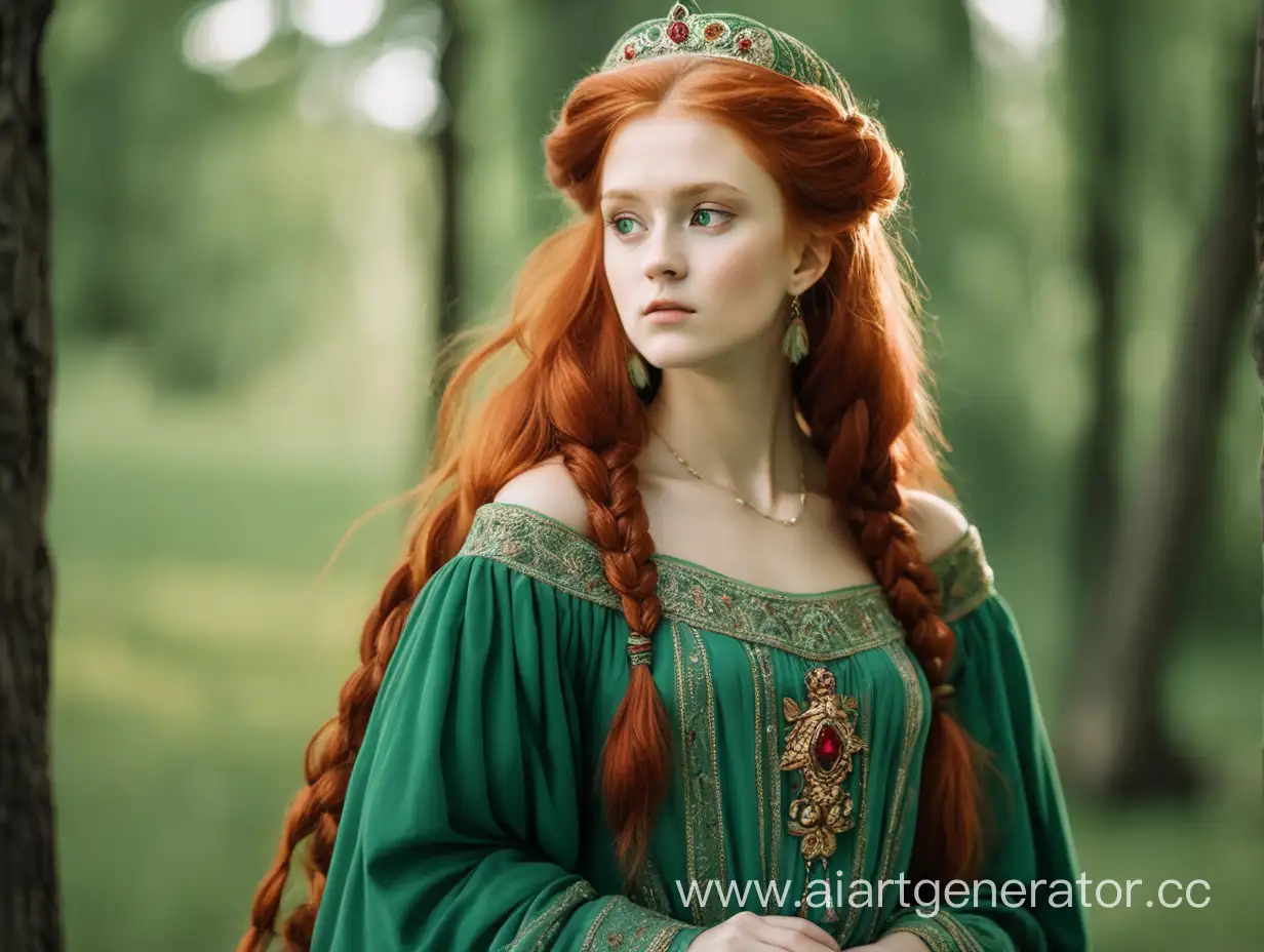 Elegant-RedHaired-Russian-Princess-in-Green-Dress