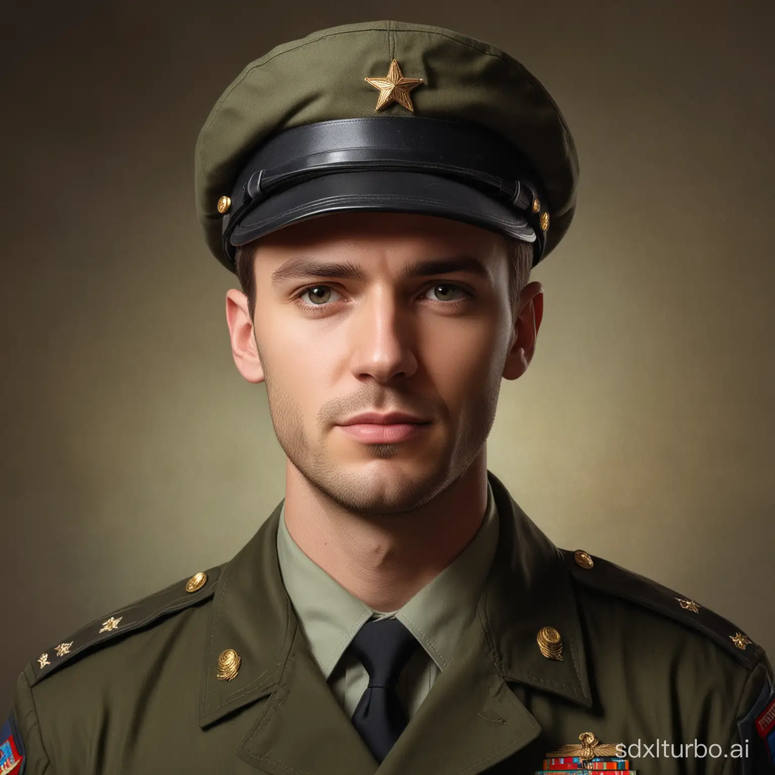 Man-in-Military-Cap-Standing-Proudly