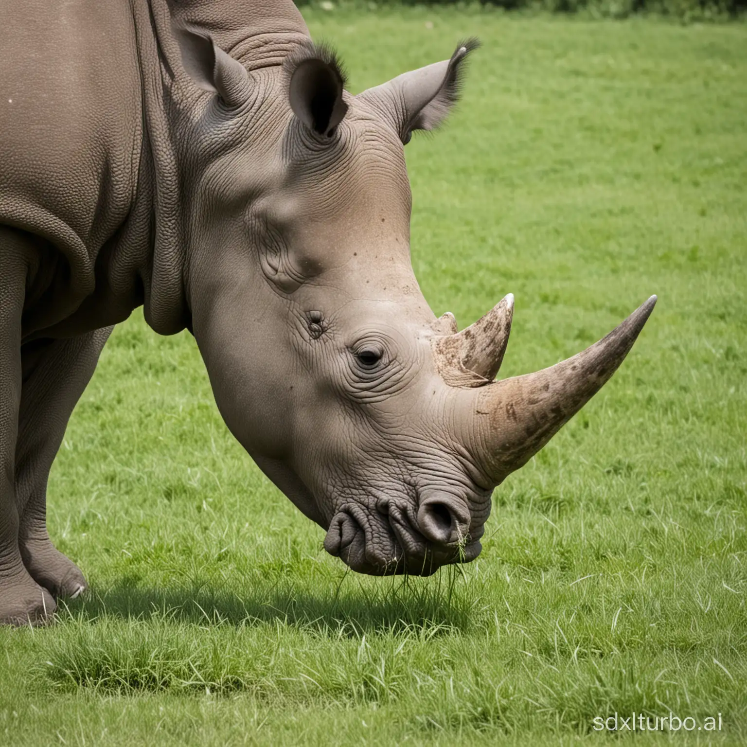 A rhinoceros eating grass