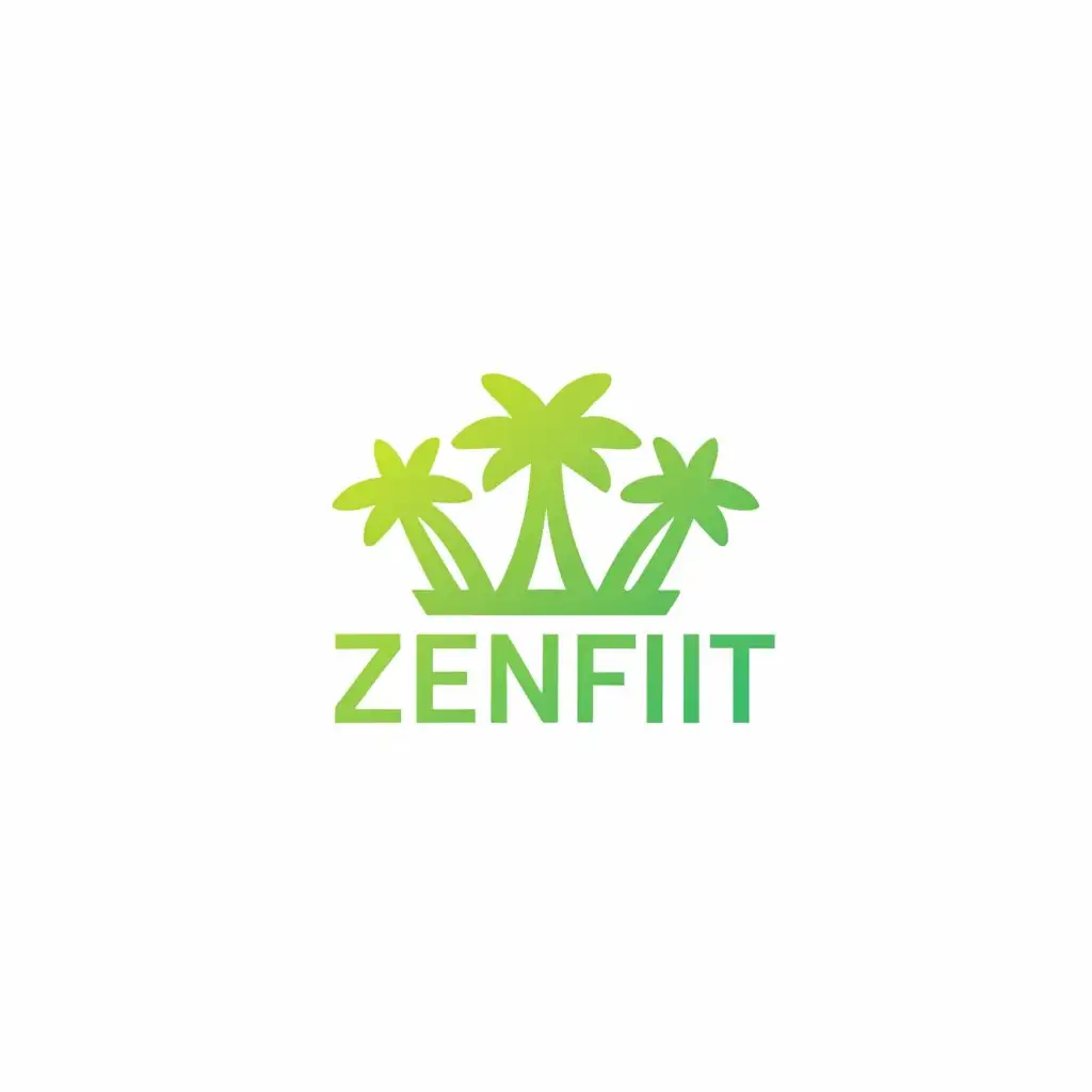 a logo design, with the text 'ZenFit', main symbol: Palm trees, Minimalistic, to be used in Sports Fitness industry, clear background colors using pink, green and black
