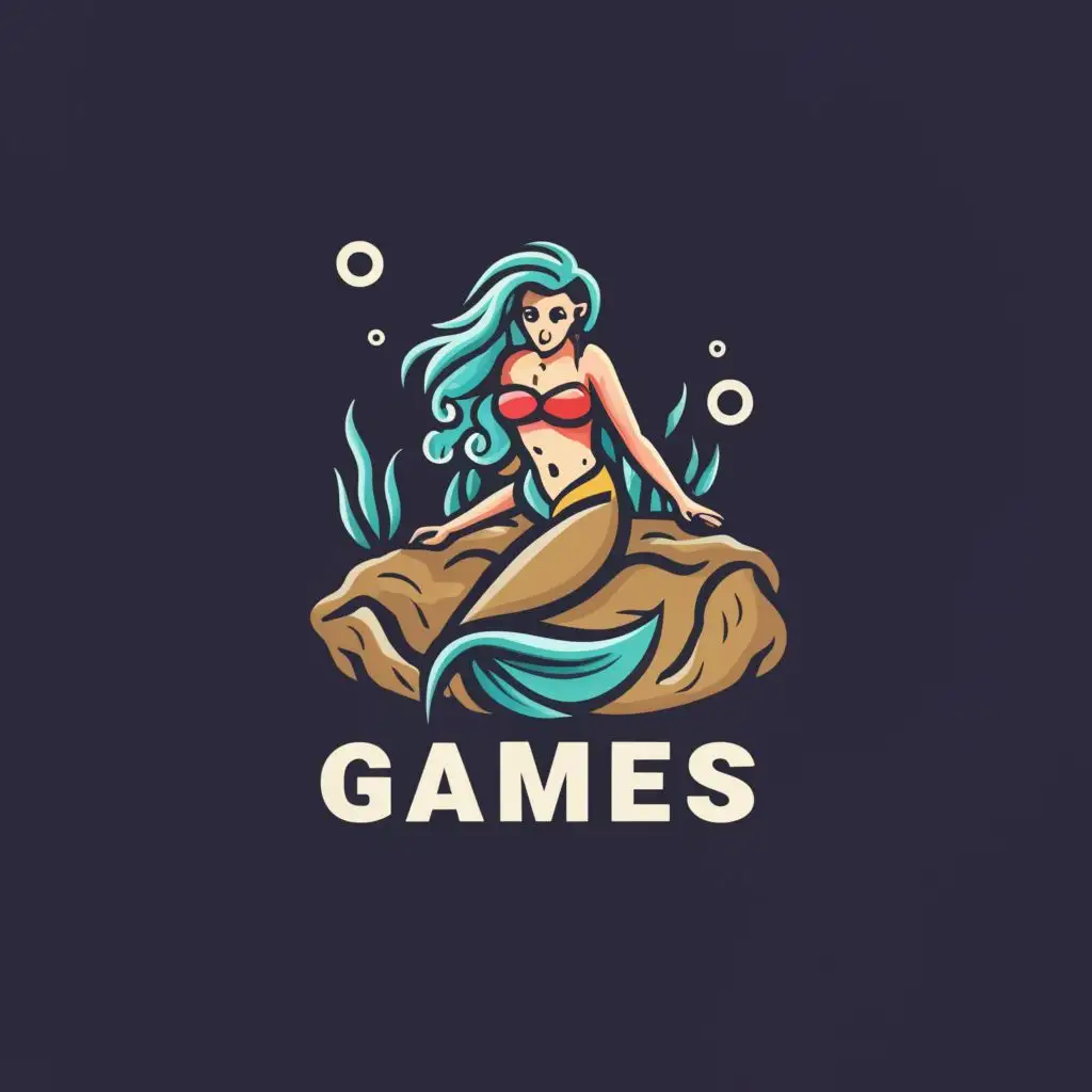 LOGO-Design-For-MERMAID-GAMES-Mystical-Mermaid-Typography-Emblem
