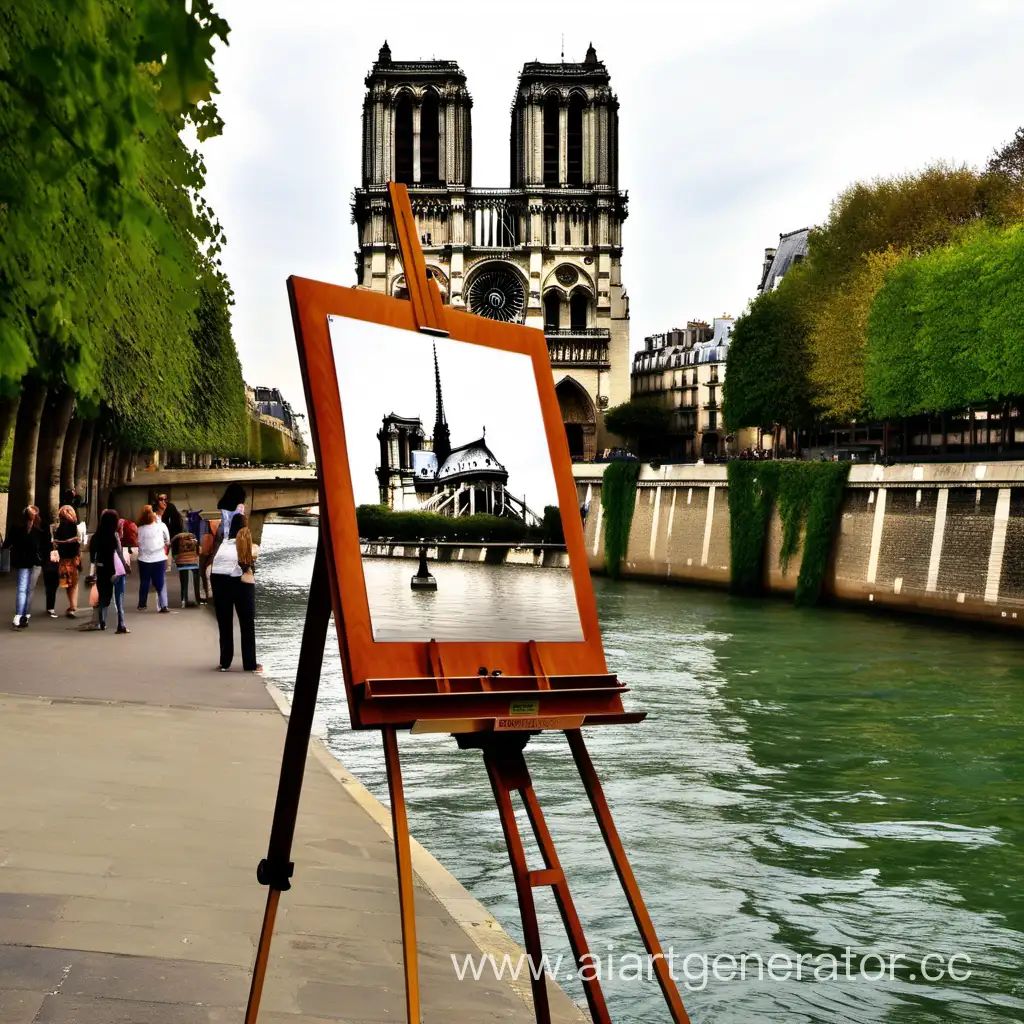 Easel-with-Notre-Dame-de-Paris-Silhouette-Artistic-Inspiration-Scene