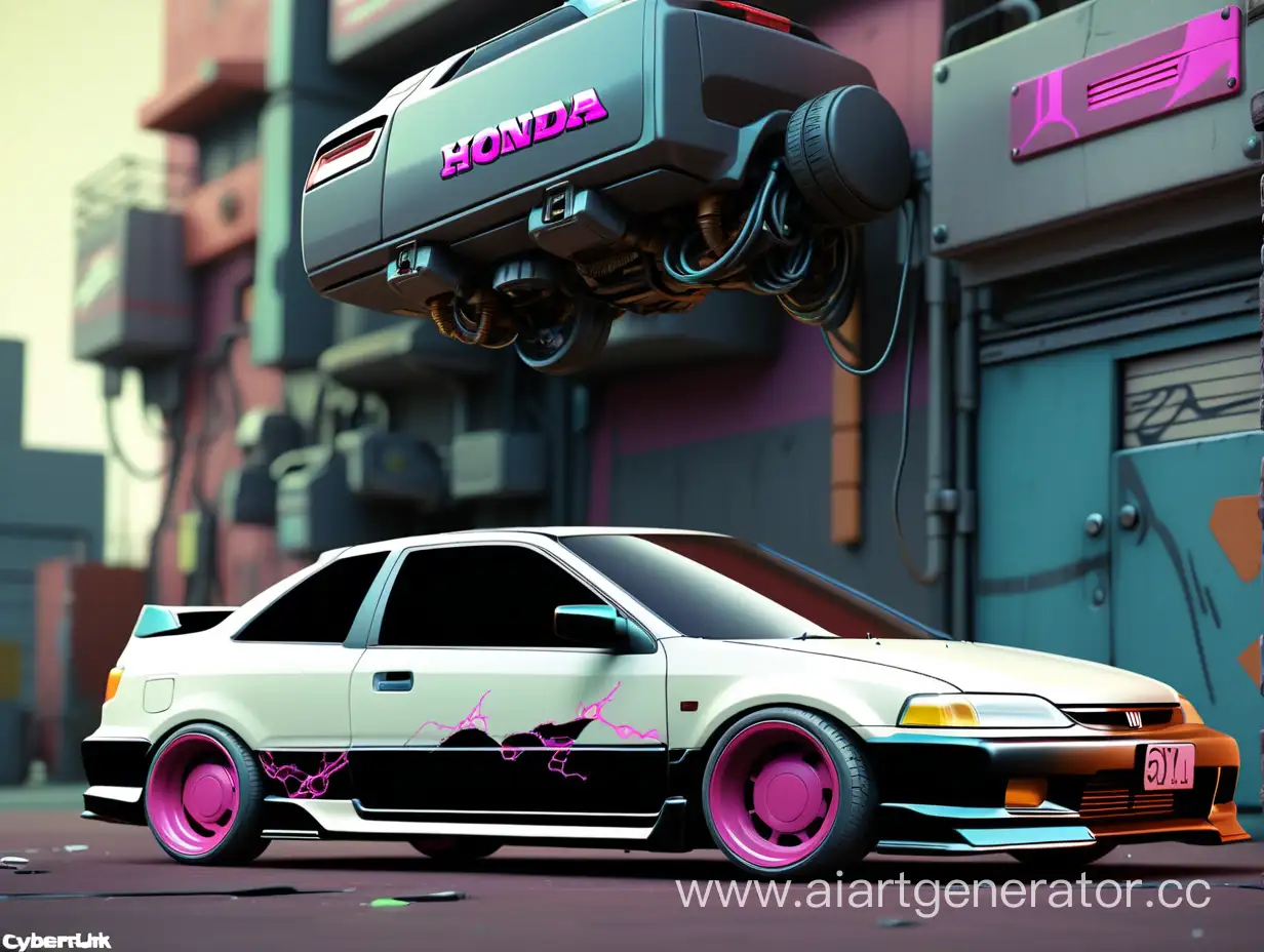 Futuristic-Cyberpunk-Scene-1990-Honda-Civic-Coupe-from-a-Low-Angle