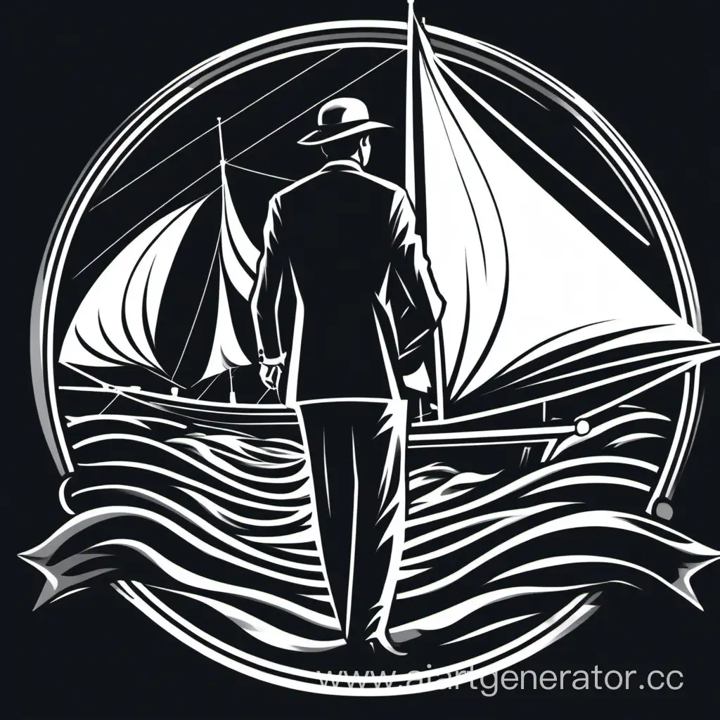 Businessman-Adjusting-Sails-Monochrome-Logo-Design
