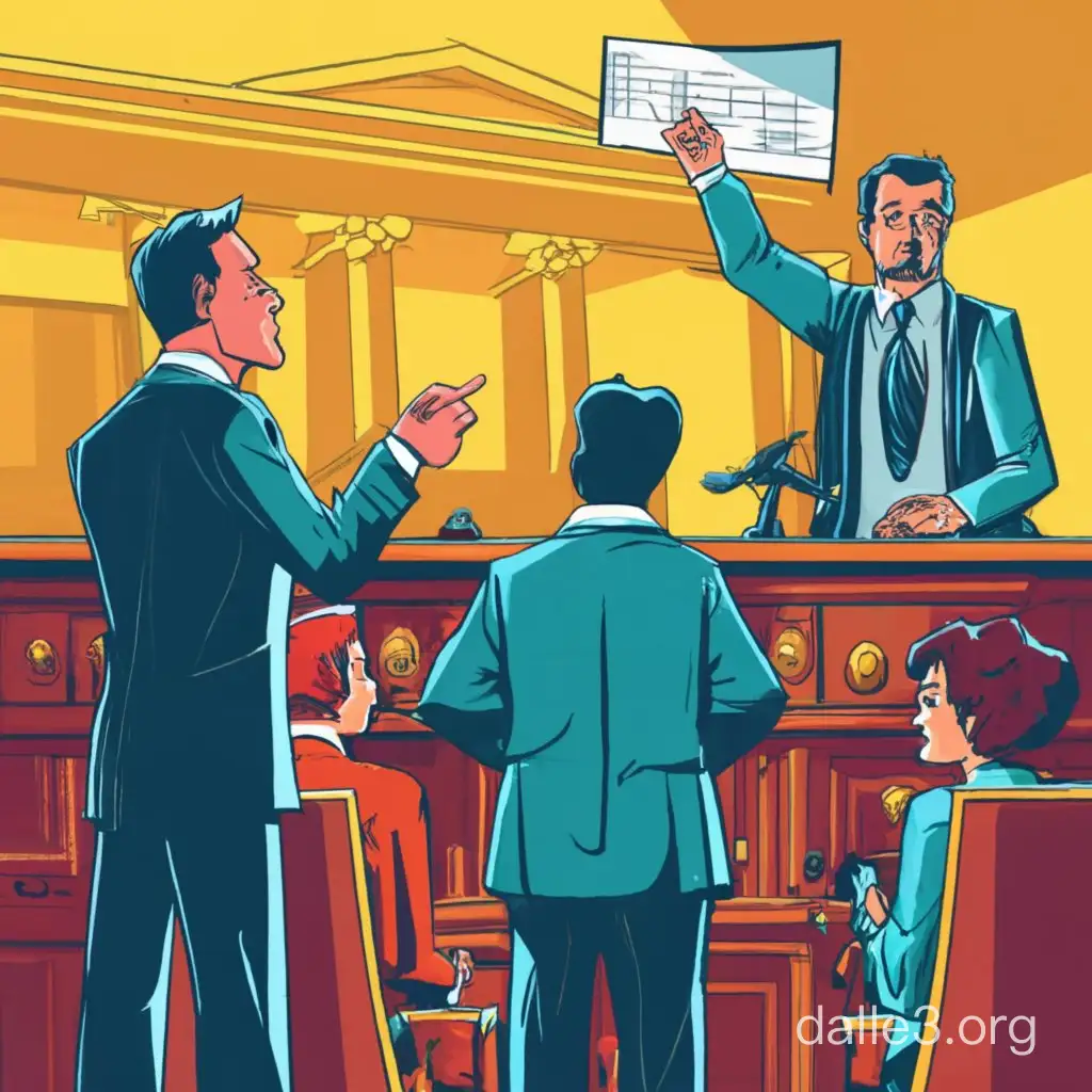 Lawyer Presenting Vibrant Courtroom Chart to Judge in ComicStyle ...