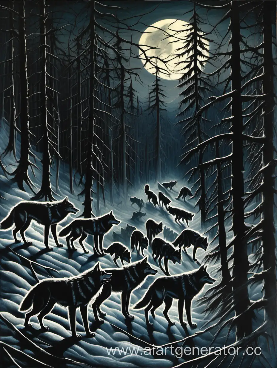 Mysterious-Wolf-Pack-in-Moonlit-Forest