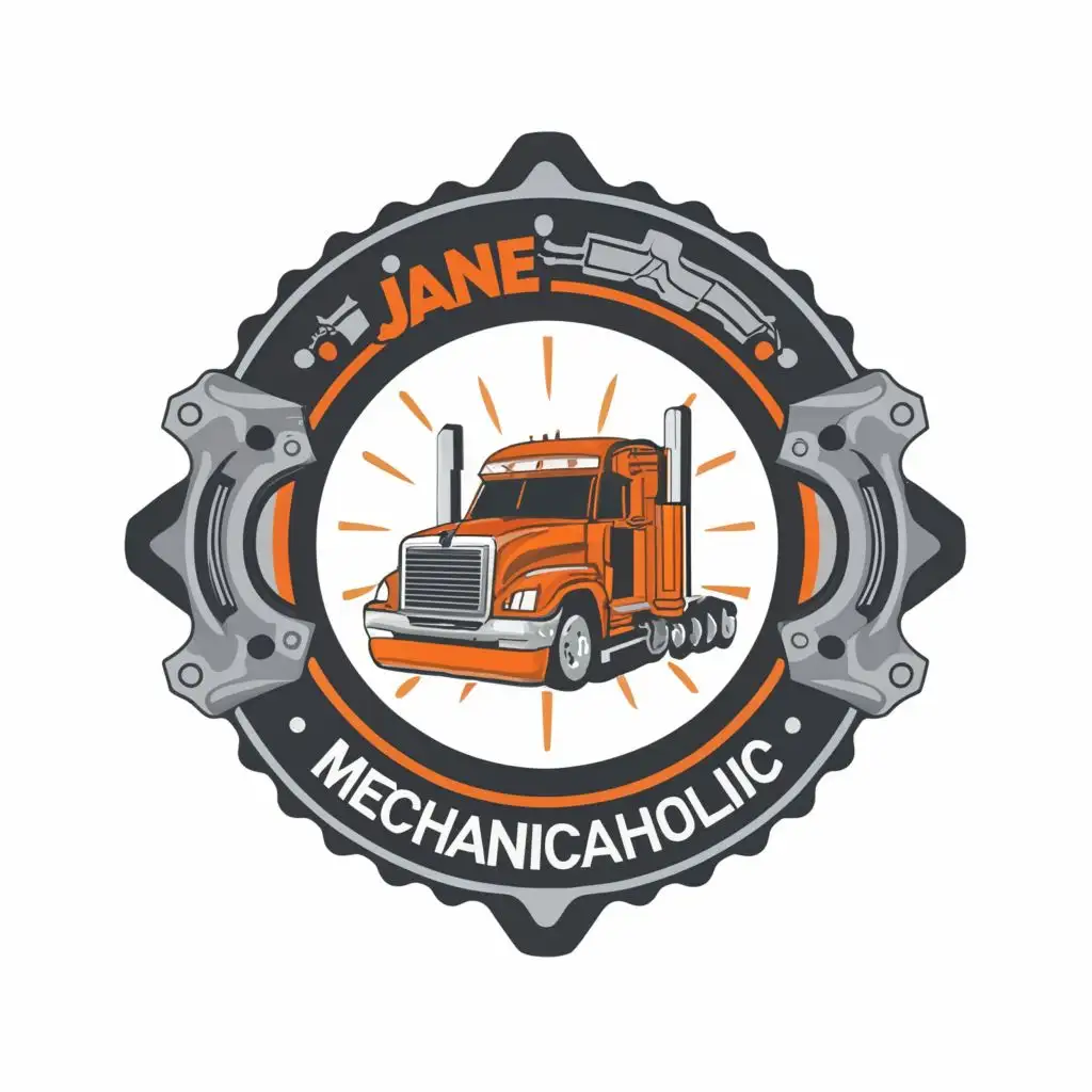 LOGO-Design-For-Jane-Mechanicaholic-Bold-Semi-Truck-Brakes-Emblem-with-Automotive-Typography