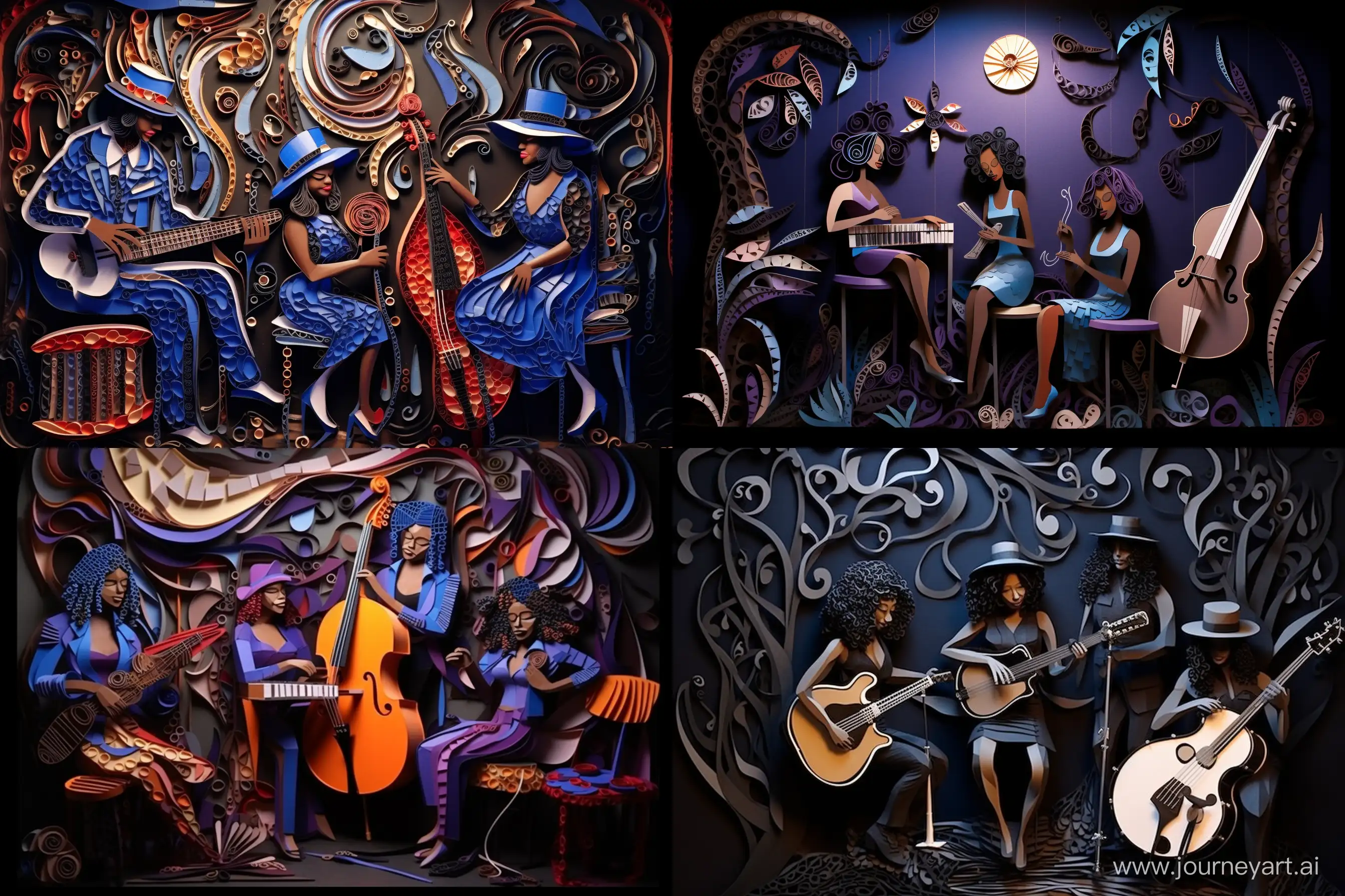 Soulful-Harmony-Black-Womens-Blues-Band-in-Vibrant-Paper-Quilling