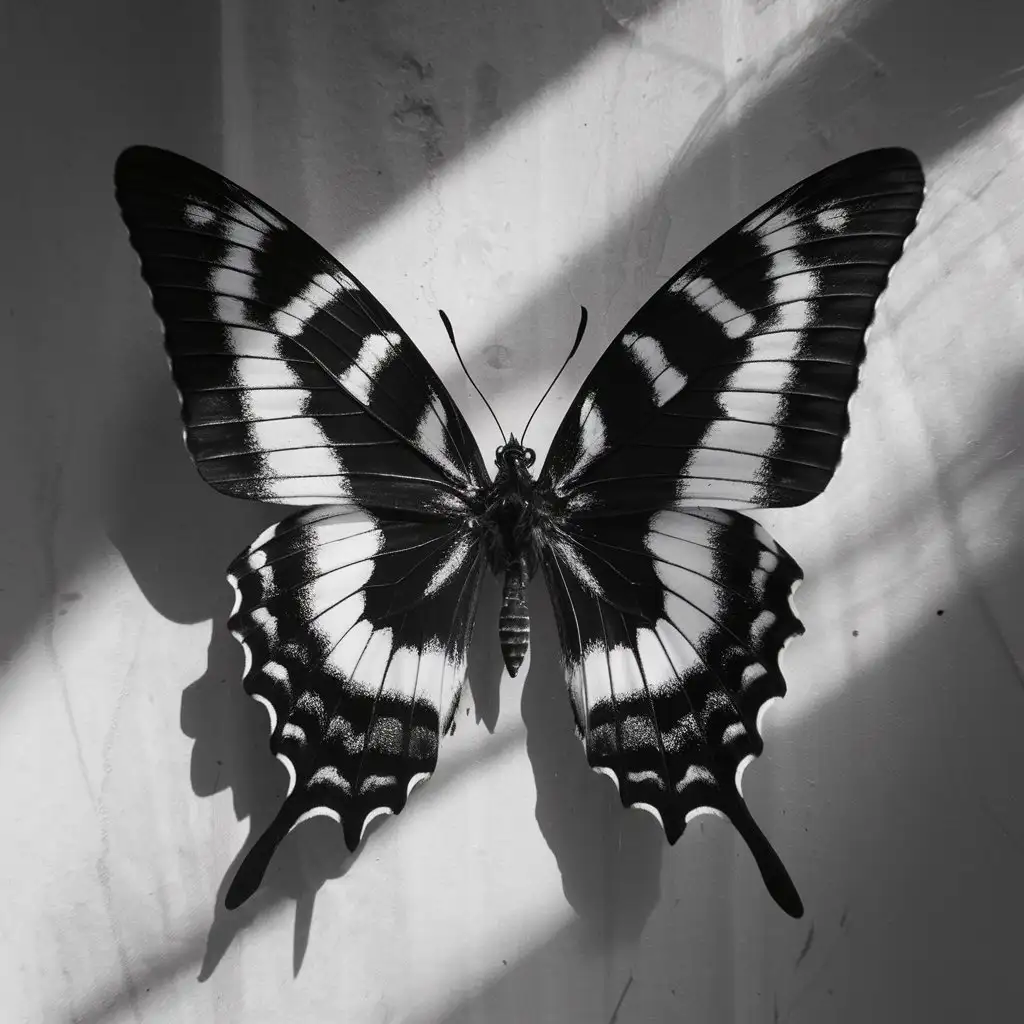 черно белая бабочка с расправленными острыми крыльями
