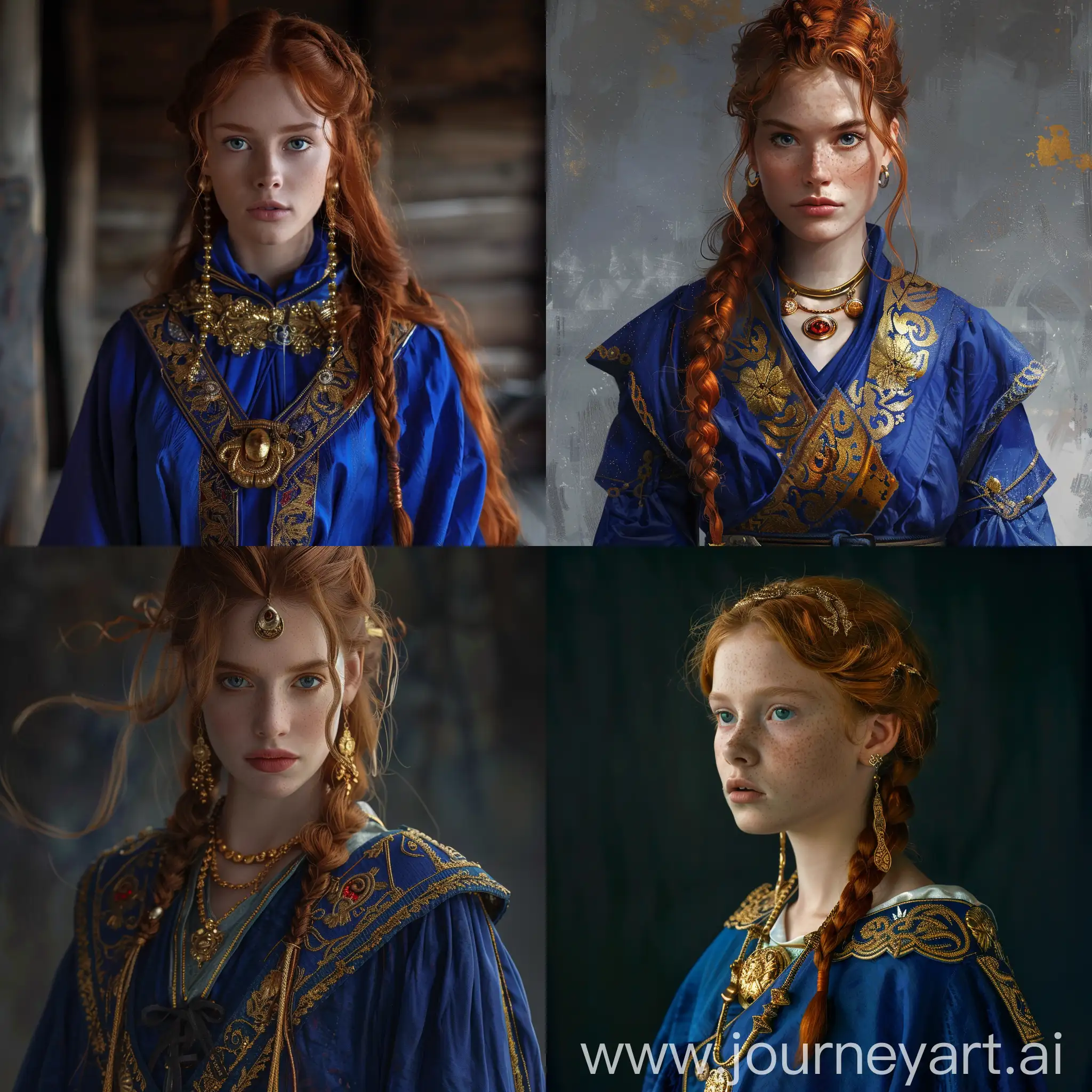 Noblewoman-in-Blue-Robes-with-Gold-Ornaments-Portrait