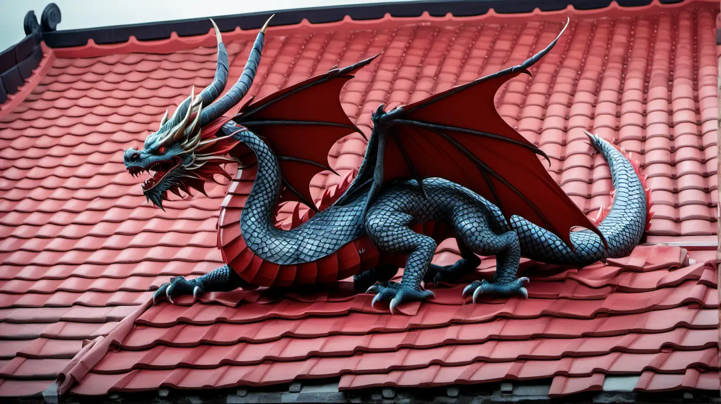 Majestic Red RoofTiled Dragon in Flight