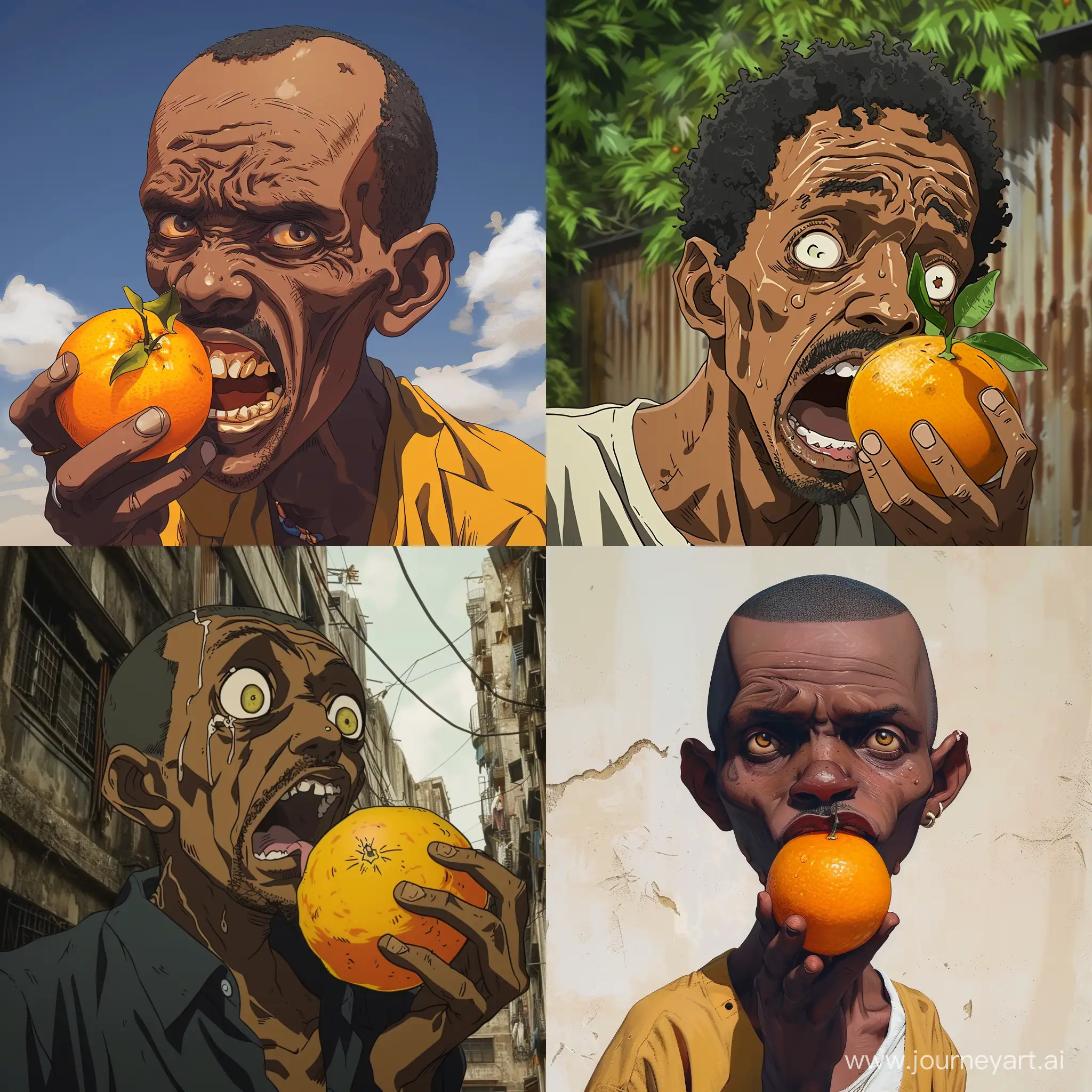 Cheerful-Somali-Man-Enjoying-an-Orange-with-a-Comically-Large-Forehead-Anime-Style