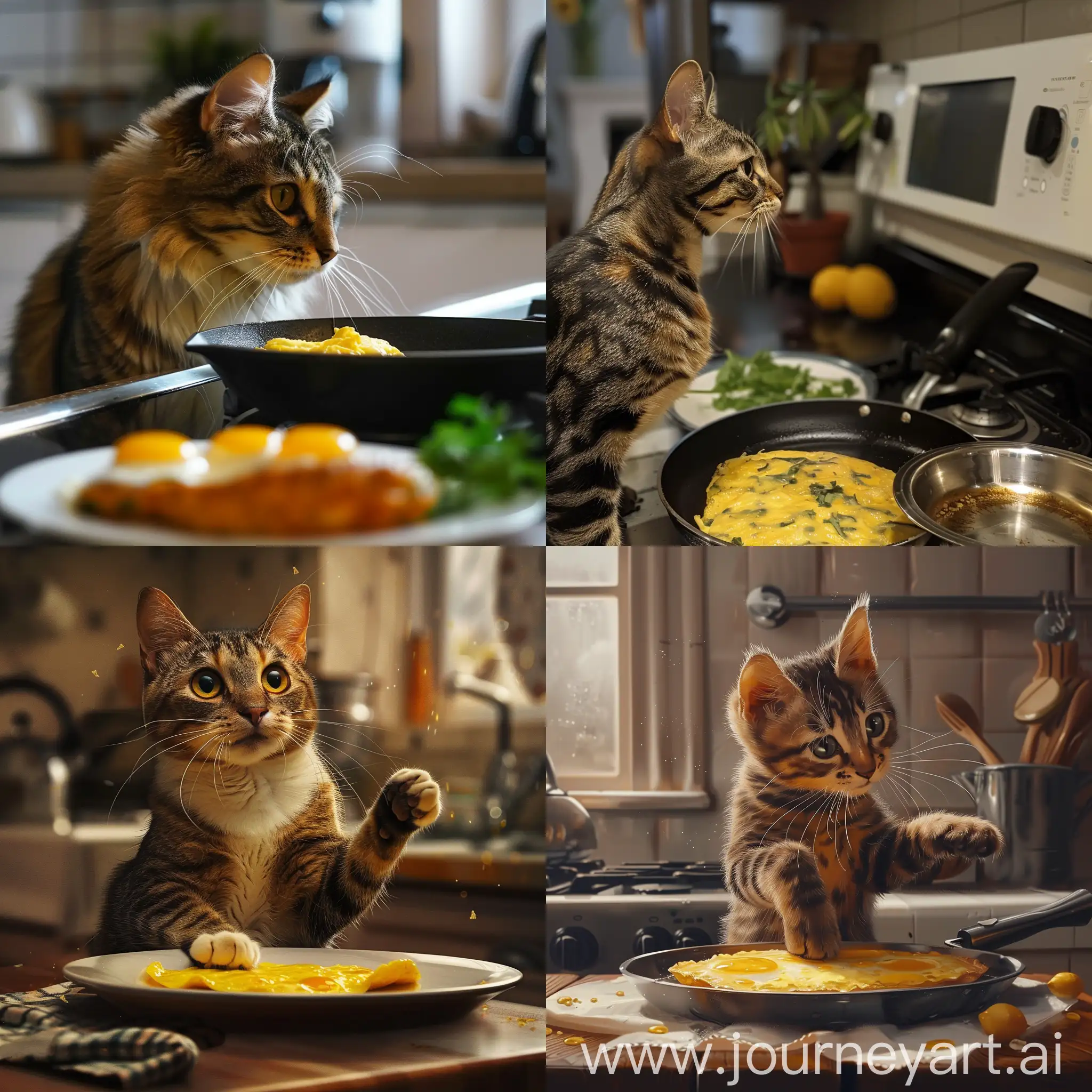 Adventurous-Cat-Attempts-Omelette-Cooking-in-Kitchen