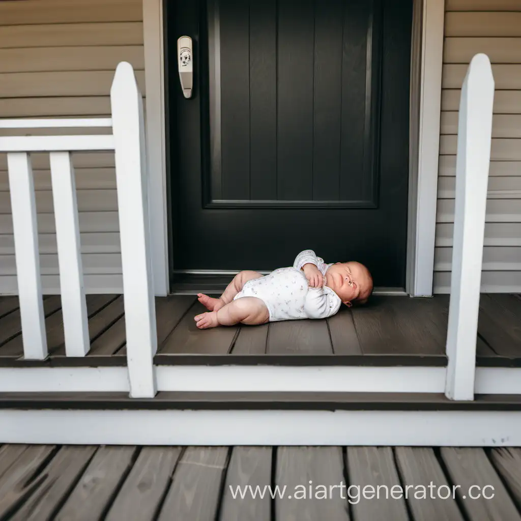 младенец лежит на крыльце дома около двери
