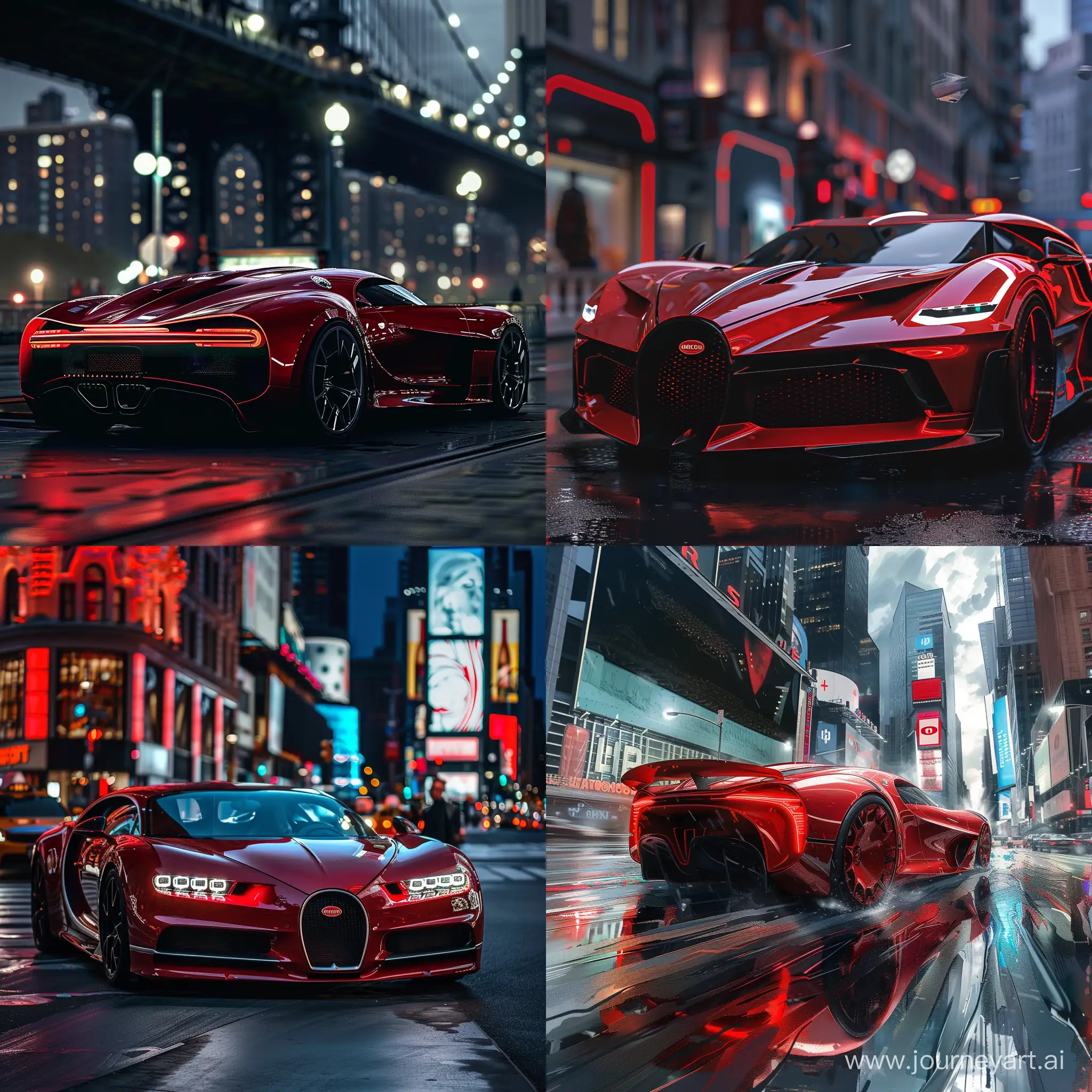 game Logo::beautiful bugatti red car, in New York city