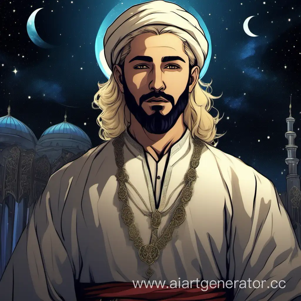 Young, beautiful and blonde Shia cleric at night