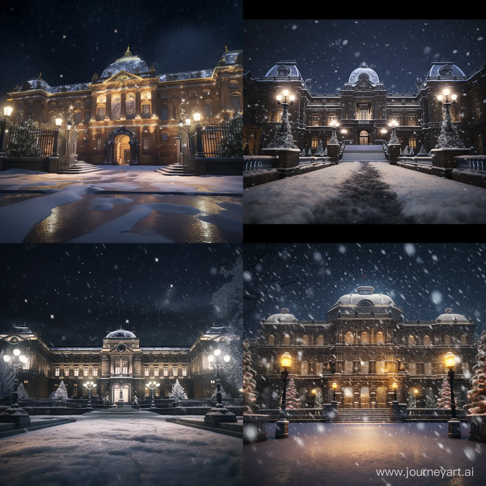 Royal-Palace-at-Night-in-Light-Snow-Majestic-4K-Scene