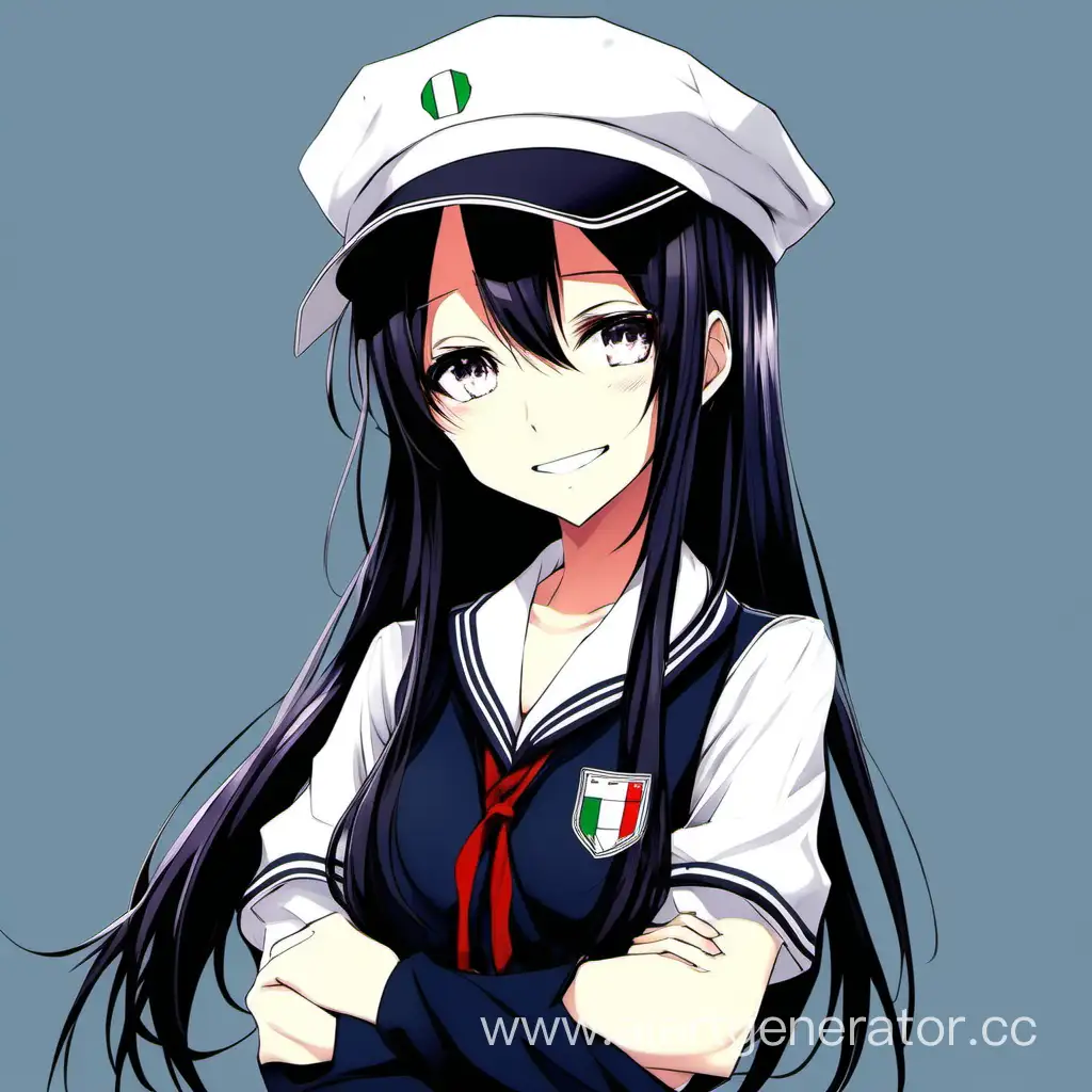 Malevolent-Anime-Schoolgirl-with-Evil-Smile-and-Italian-Cap