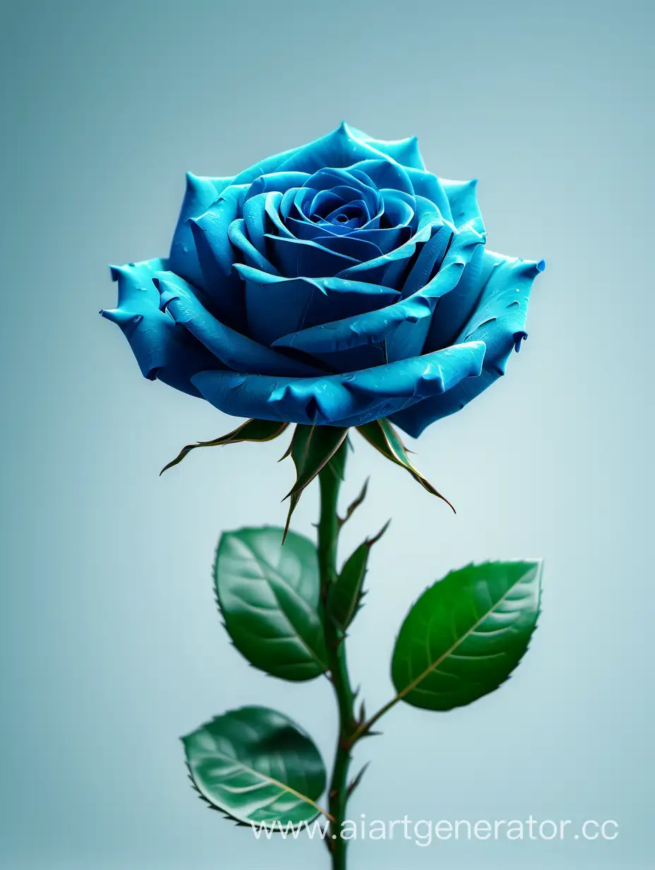 Vibrant-8K-HD-Blue-Rose-with-Fresh-Lush-Green-Leaves-on-Pure-Light-Background