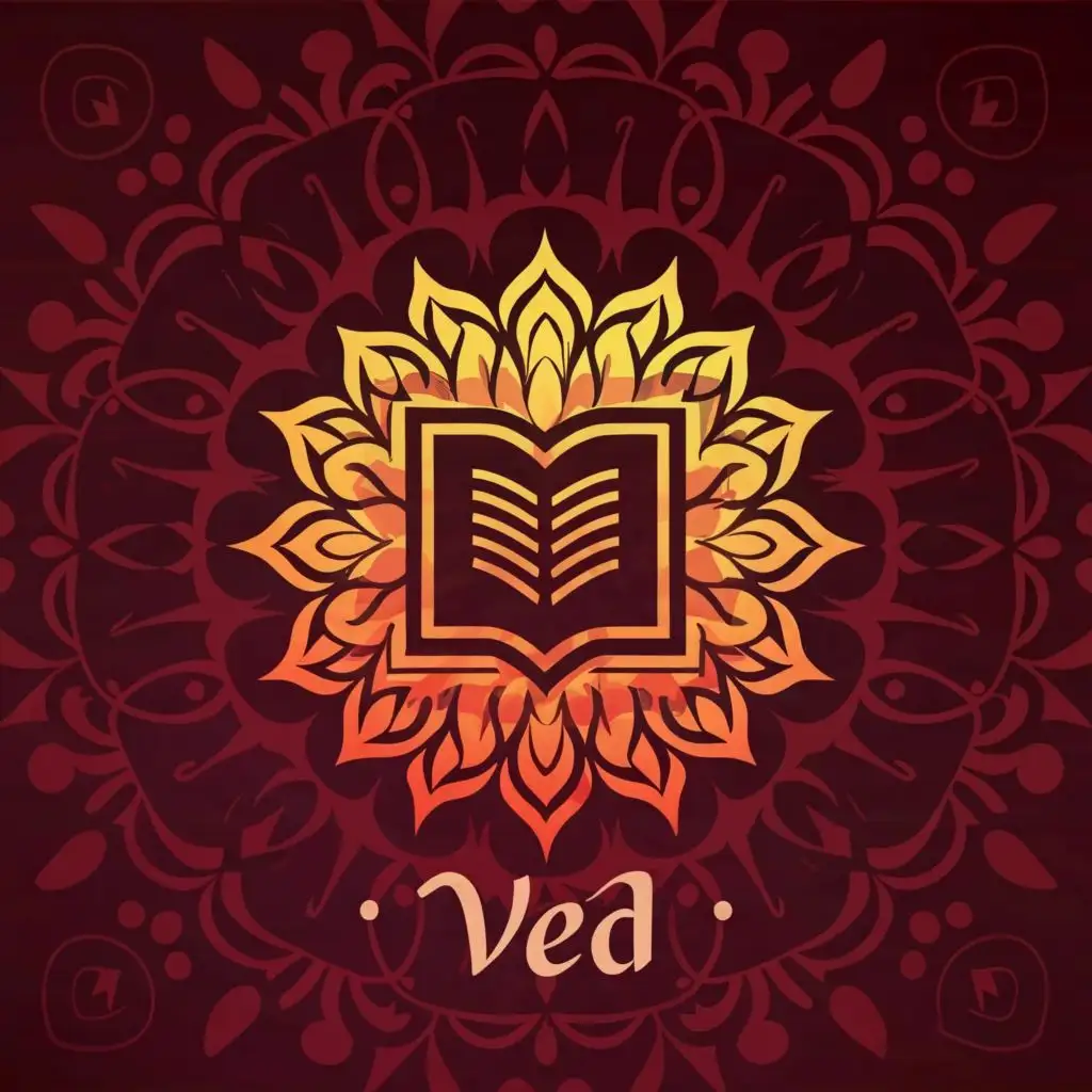logo, Religious book, Hindu temple, puja havan, Hindu priest, oom symbol, with the text "Ved", typography, be used in Religious industry