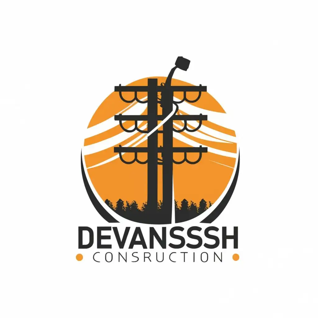 logo, ELECTRICITY POLE, with the text "DEVANSH CONSTRUCTION", typography, be used in Construction industry