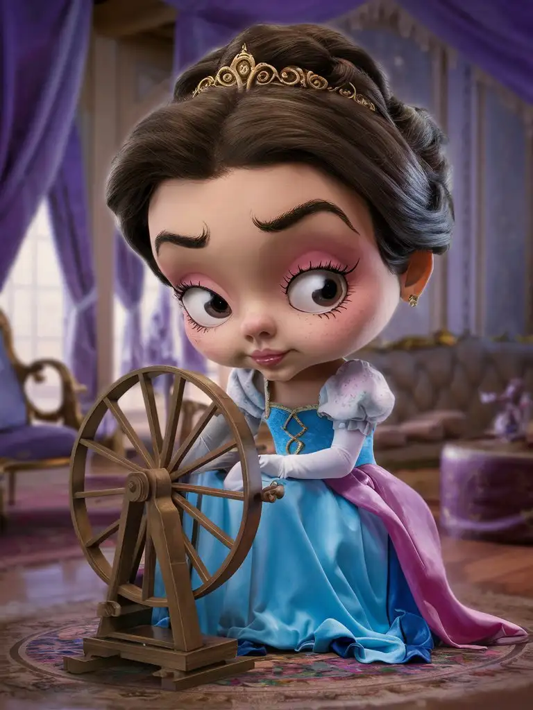Enchanting-Princess-in-Sleeping-Beauty-Costume-Spinning-at-Castle
