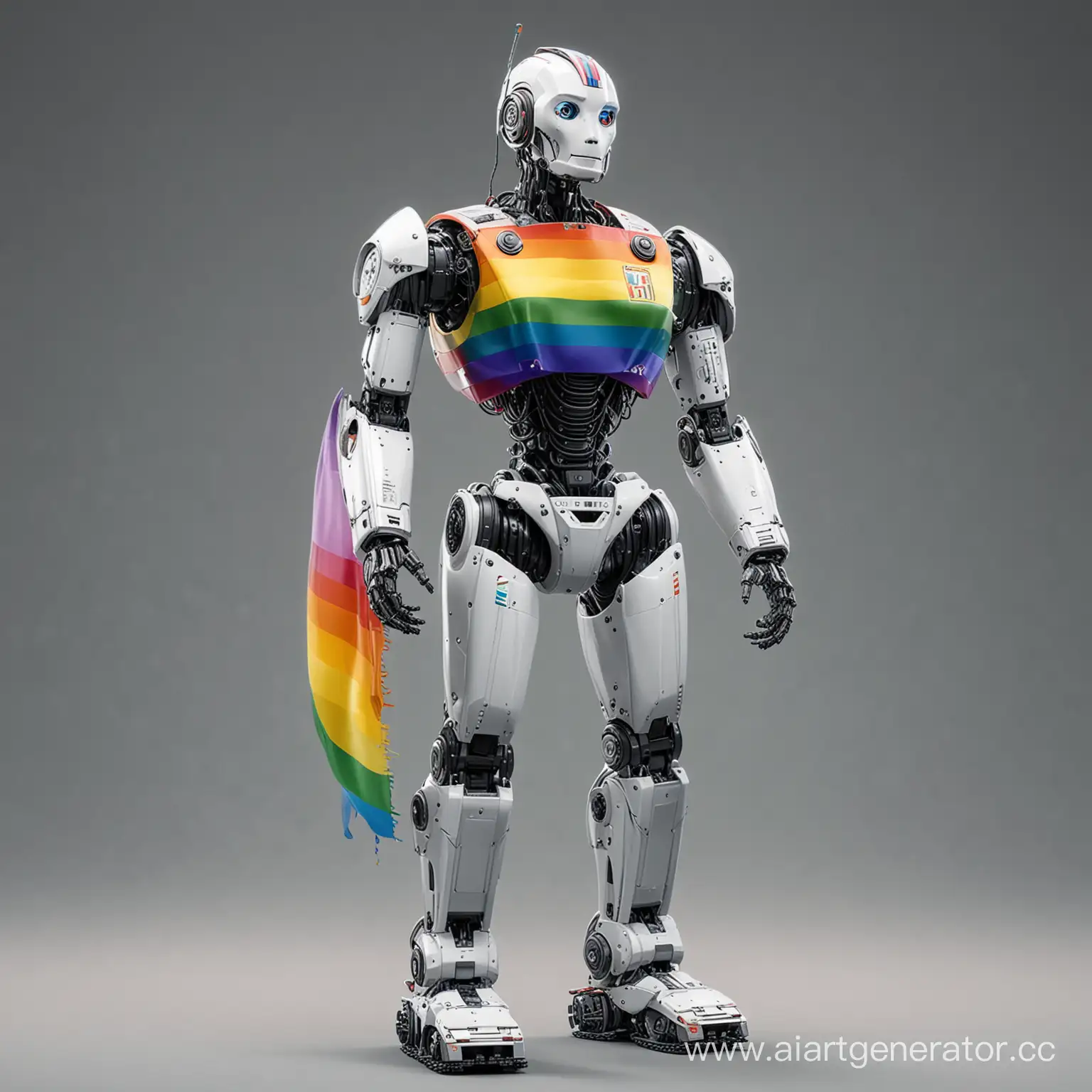 Робот во весь рост с флагом ЛГБТ на груди