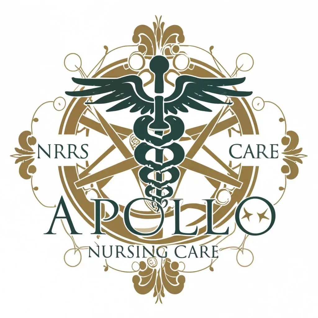 logo, caduceus MEDICAL SYMBOL, with the text "APOLLO NURSING CARE", typography, be used in the education industry. make a circle design. Write nursing care instead of NRSIN. set the "o" of APOLLO in the middle. Replace the brown design in a circle with a stethoscope. replace NRSIS with "आरोग्यं" and CARE with "धनसंपदा"