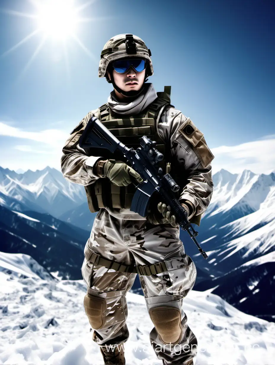 Soldier of special force on his duty on snow Mountain