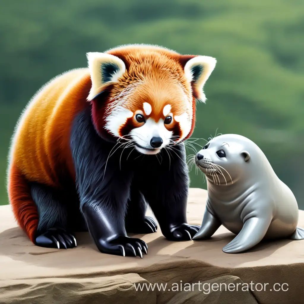 Endearing-Friendship-Between-Red-Panda-and-Seal