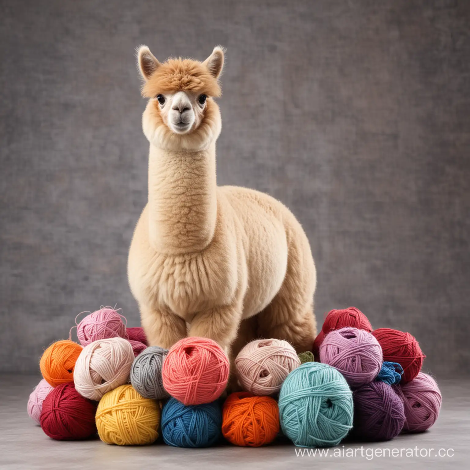 Graceful-Alpaca-Standing-on-Colorful-Skeins-of-Yarn