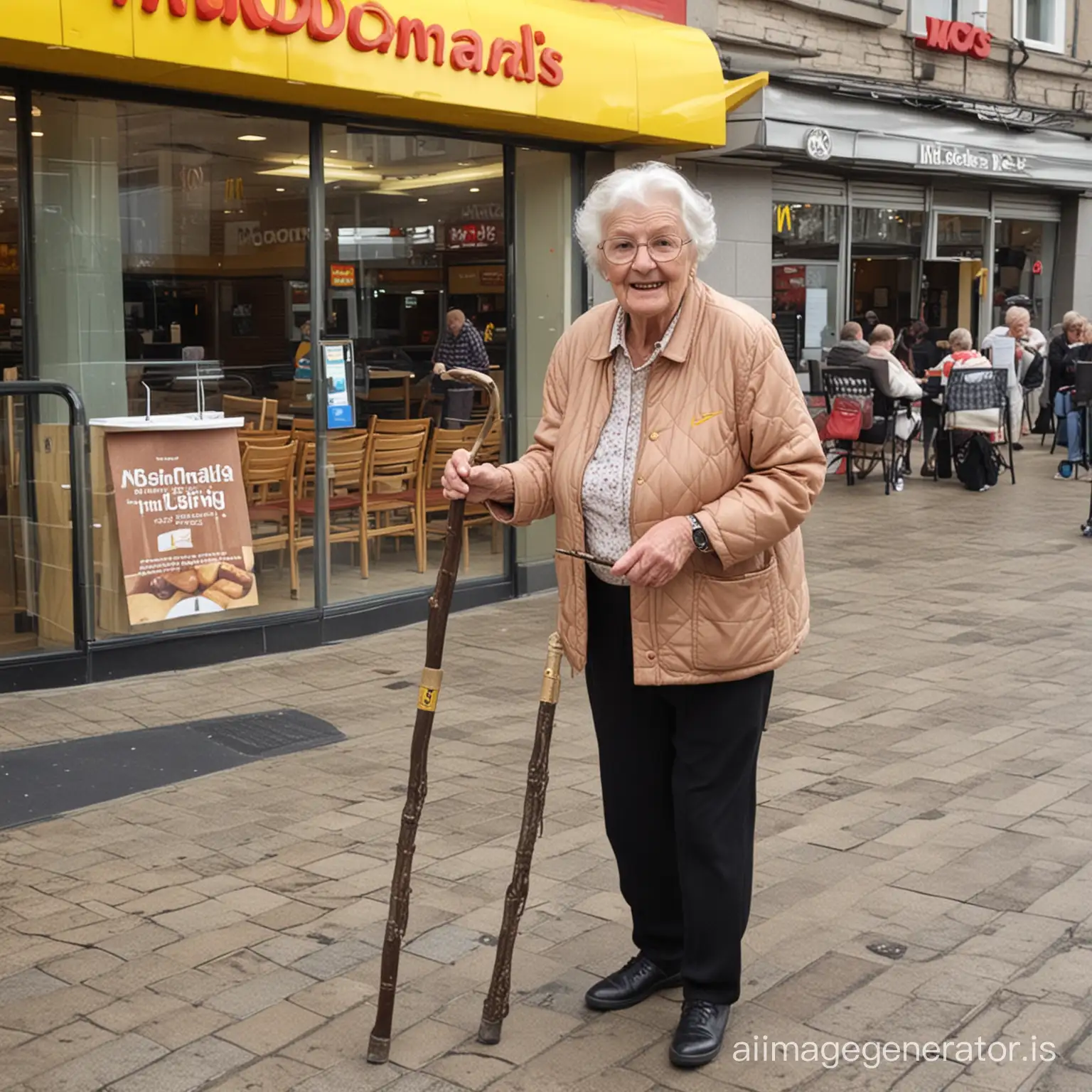 Elderly-Woman-with-Cane-at-McDonalds-Entrance