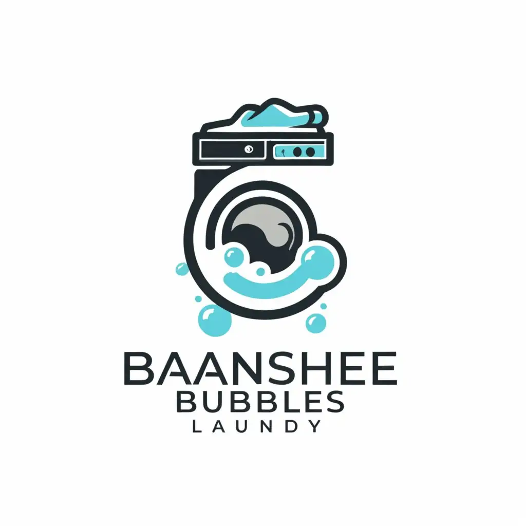 a logo design,with the text "Banshee Bubbles Laundry", main symbol:Design a logo for a modern laundry shop that combines efficiency, cleanliness, and reliability. Incorporate elements that symbolize cleanliness, such as bubbles, soap, or a washing machine, while also conveying a sense of professionalism and trustworthiness. The logo should be clean, visually appealing, and memorable, representing the high-quality service provided by the laundry shop.,Moderate,be used in Restaurant industry,clear background