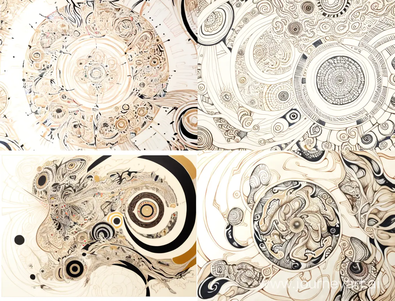 Meticulous-Ink-Drawing-Abstract-Ornaments-on-White-and-Beige-Background