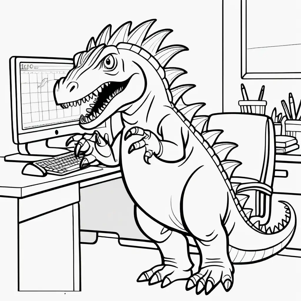 Dimetrodon Office Coloring Page for Kids Dinosaur Daily Life Fun