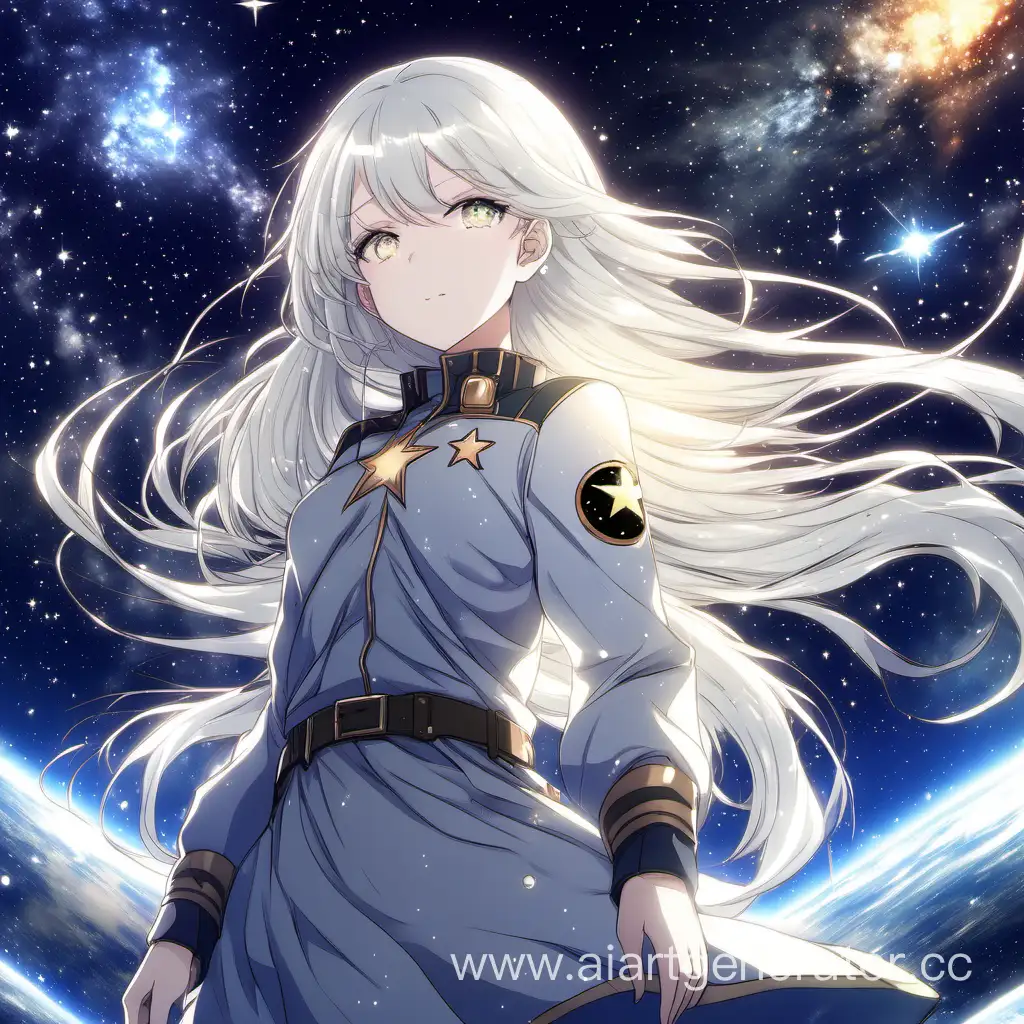 вселенная, красивый вид, девушка аниме с белыми волосами, красивая девушка, звезды, космос, земля