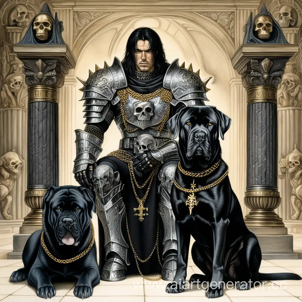 Regal-King-in-Black-Armor-with-Mastiff-Symmetrical-Pencil-Drawing-of-Brutal-Majesty