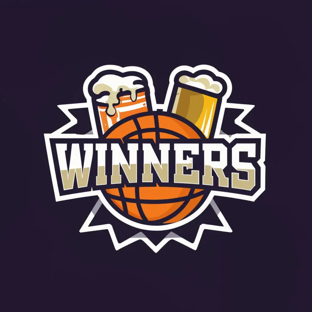 a logo design,with the text "Winners", main symbol:basketball, beer, drink, hanging with friends,Moderate,be used in Sports Fitness industry,clear background