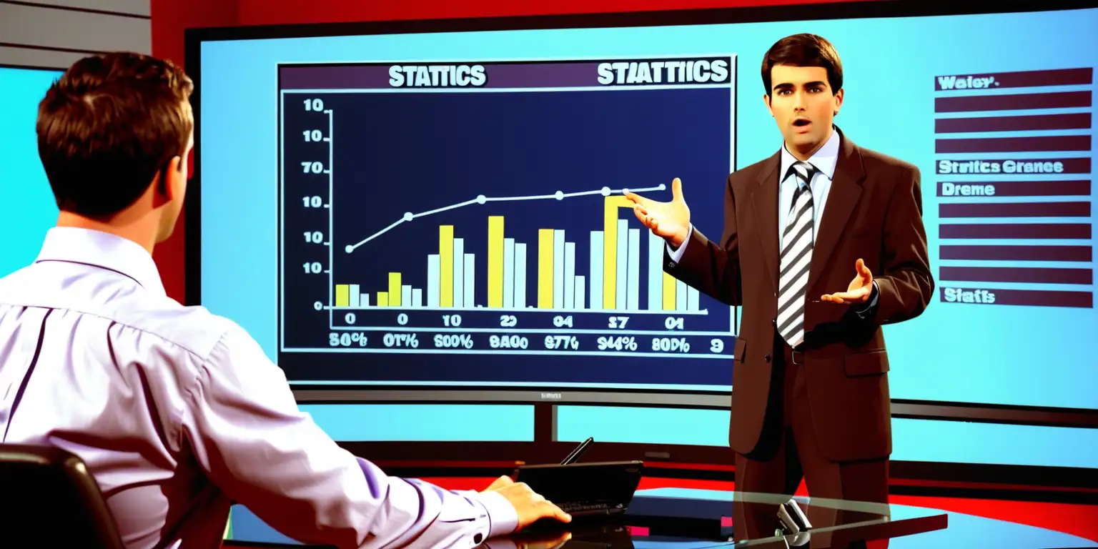 Television Presenter Delivering Statistical Insights to Viewers