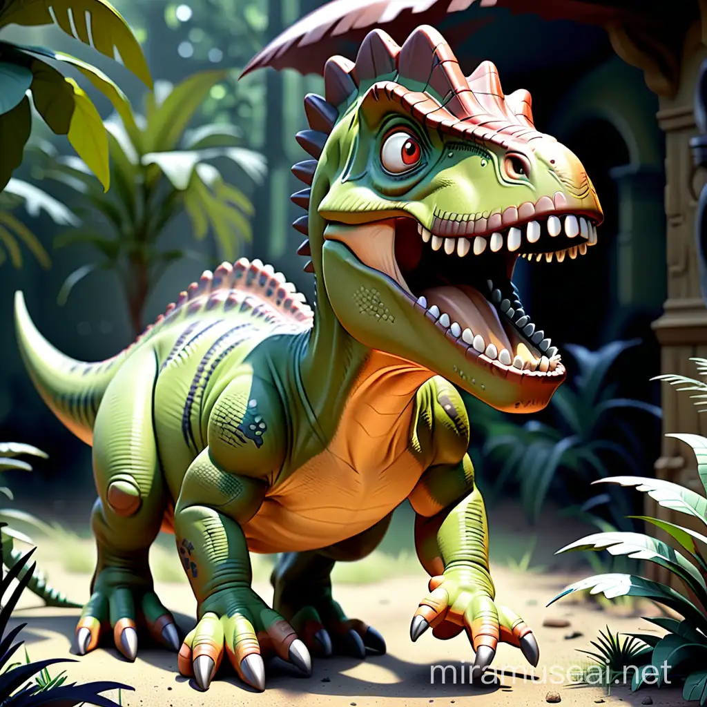 Prehistoric Dinosaur Roaming in Primeval Jungle