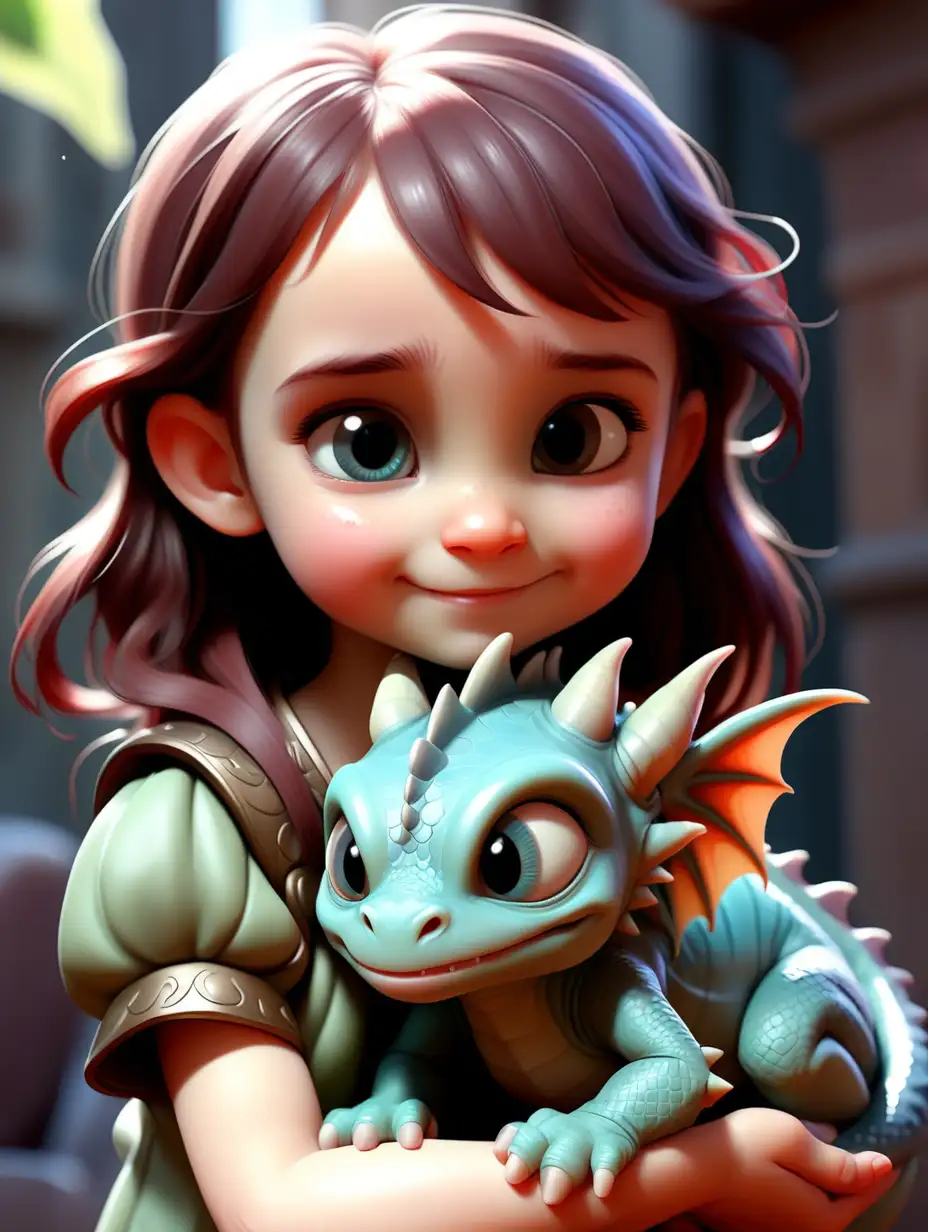 Charming Moment Adorable Girl Embracing a Tiny Baby Dragon